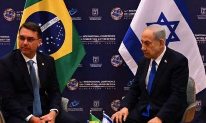 Netanyahu parabeniza Flávio pelo 1º turno e fala em restaurar amizade com Brasil